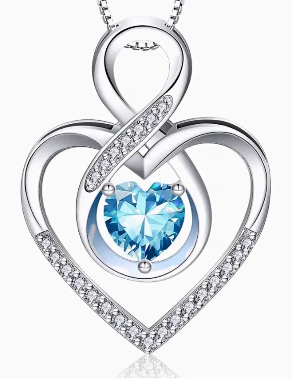 Silver Heart Pendant Necklace with Blue Stone